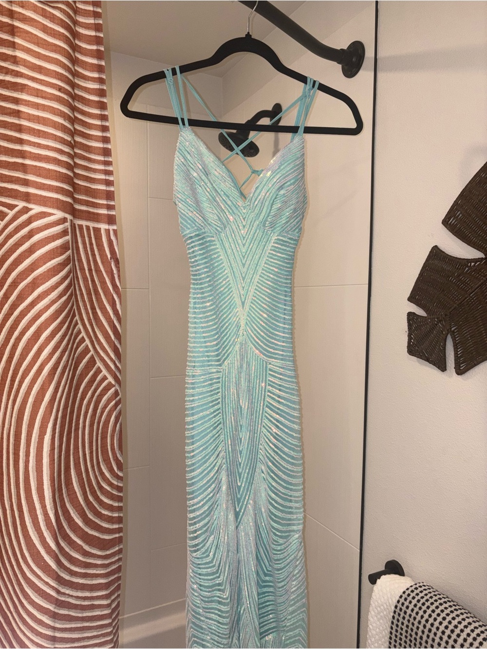 Windsor Aqua Beaded Strappy Prom Gown